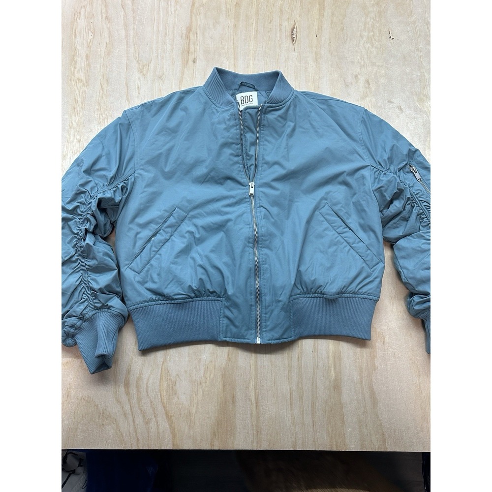 BDG Urban Outfitters Bomber Jacket Women Small Puffer Blue Elton Ruched Zip NWOT